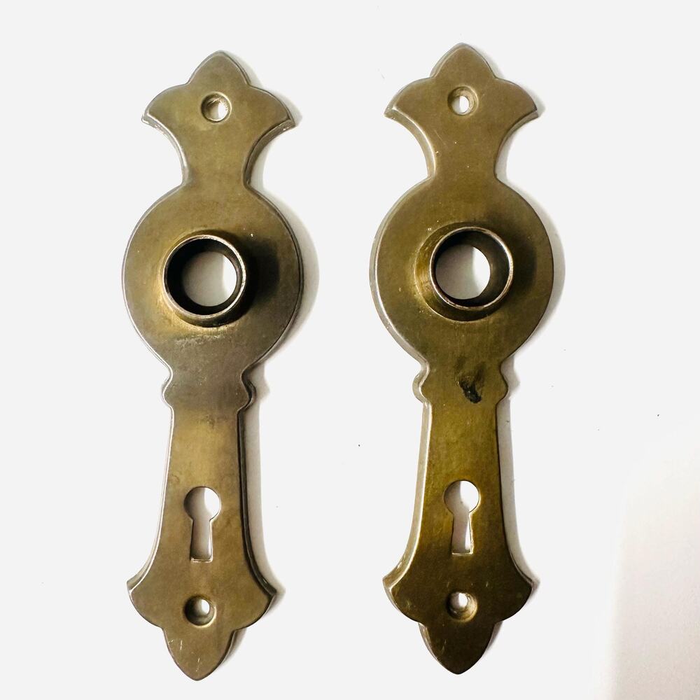 A Pair Vintage Salvage Ornate Light Metal Door Knob Back Plates
